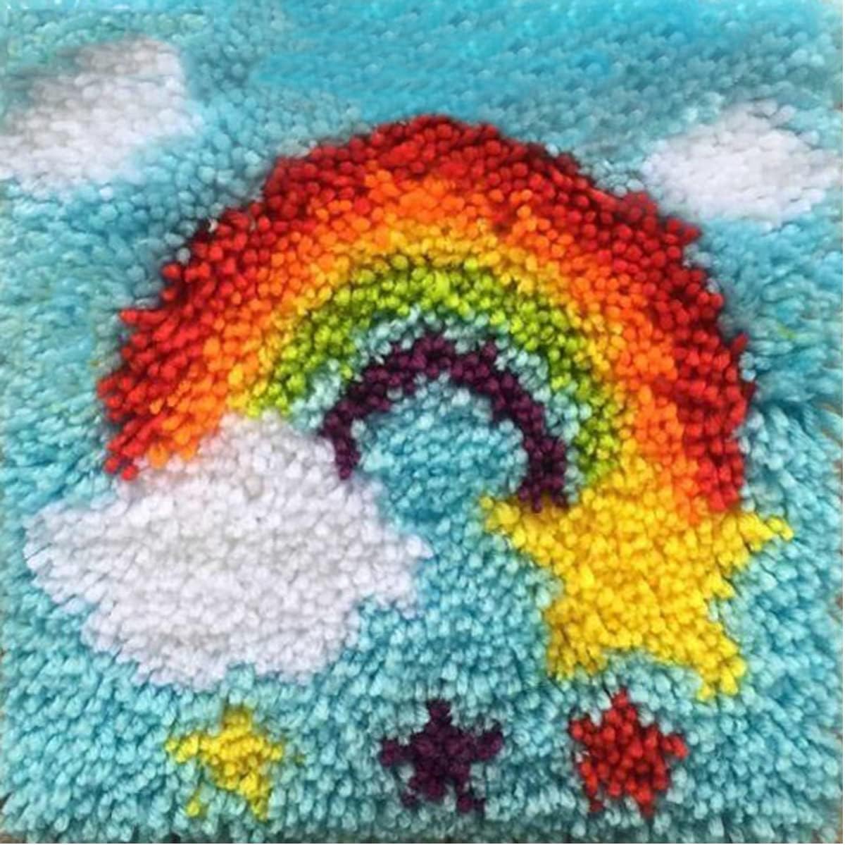 L210 Print 30x30cm Latch Hook Kit Karpet Rajut Rainbow Stars