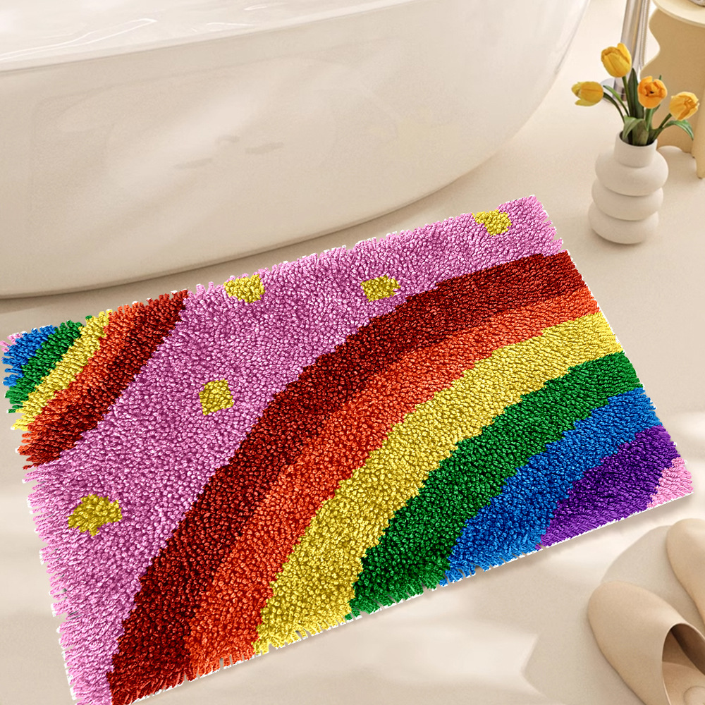 L224 Print 52x38cm Latch Hook Kit Karpet Rajut Rainbow
