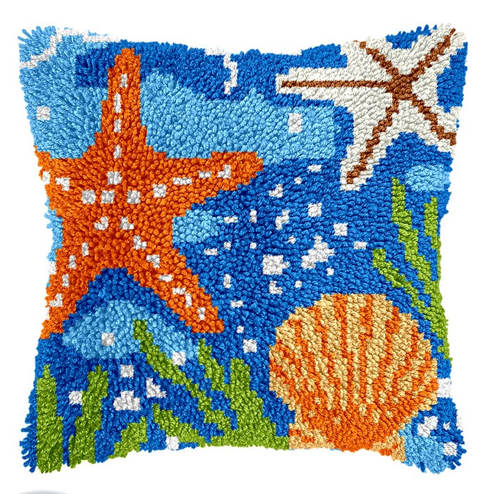 L228 Print 43x43cm Latch Hook Kit Sarung Bantal Rajut Bintang Laut