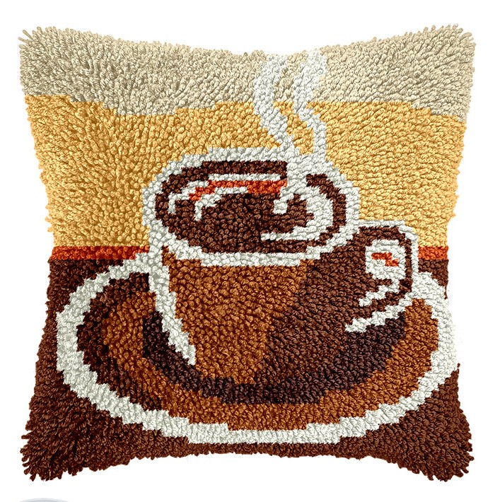 L232 Print 43x43cm Latch Hook Kit Sarung Bantal Rajut Coffee