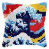 L233 Print 43x43cm Latch Hook Kit Sarung Bantal Rajut Great Wave