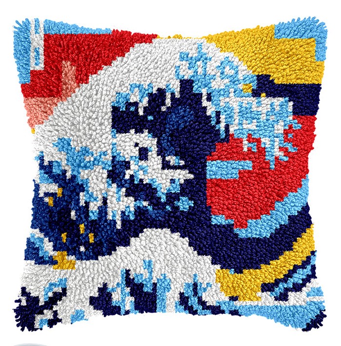 L233 Print 43x43cm Latch Hook Kit Sarung Bantal Rajut Great Wave