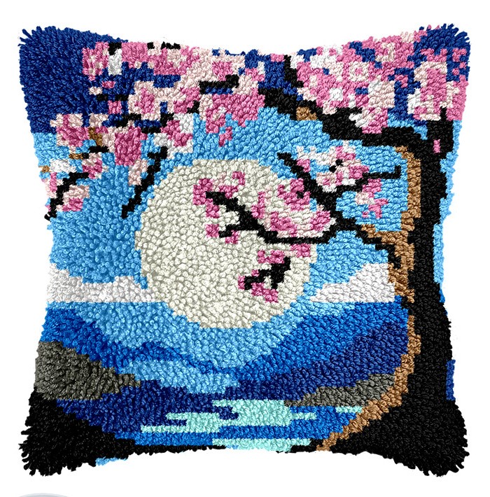 L237 Print 43x43cm Latch Hook Kit Sarung Bantal Rajut Sakura
