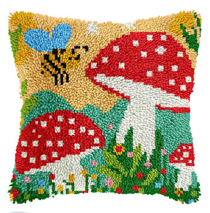 L242 Print 43x43cm Latch Hook Kit Sarung Bantal Rajut Jamur