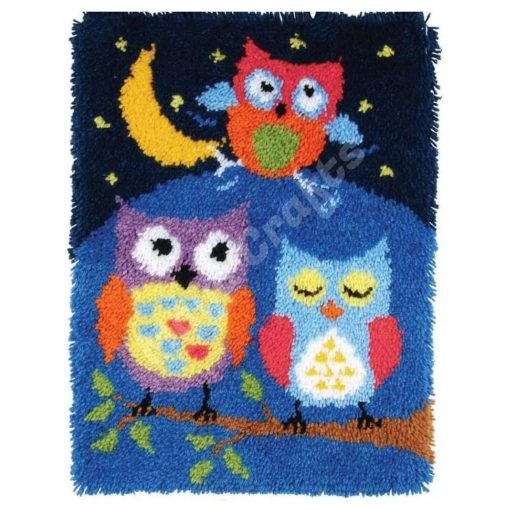 L151 Print 50×38 cm Latch Hook Kit Karpet Rajut Three Owls 1