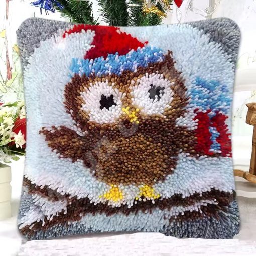 L163-Print-45×45-cm-Latch-Hook-Kit-Sarung-Bantal-Rajut-Owl