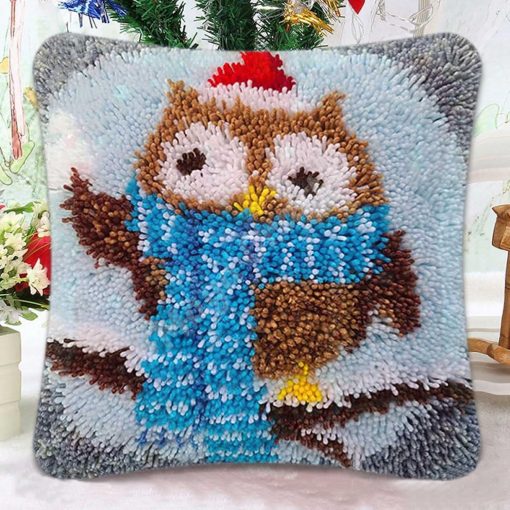 L164-Print-45×45-cm-Latch-Hook-Kit-Sarung-Bantal-Rajut-Owl